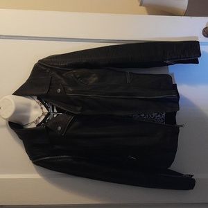 Trendy black vegan leather Moto Jacket. Size small.